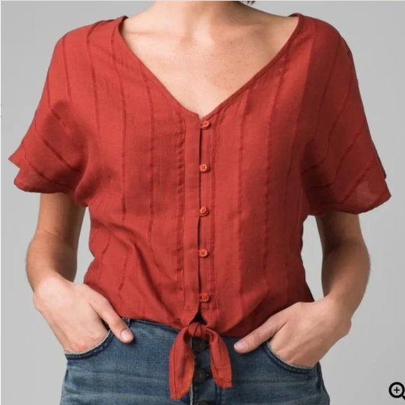 Prana Summer Fun Cinnamon Red Tie Top Medium - Picture 1 of 6